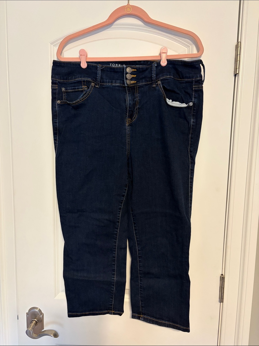 torrid Dark Blue Cropped Jeans with Triple-Button Waist